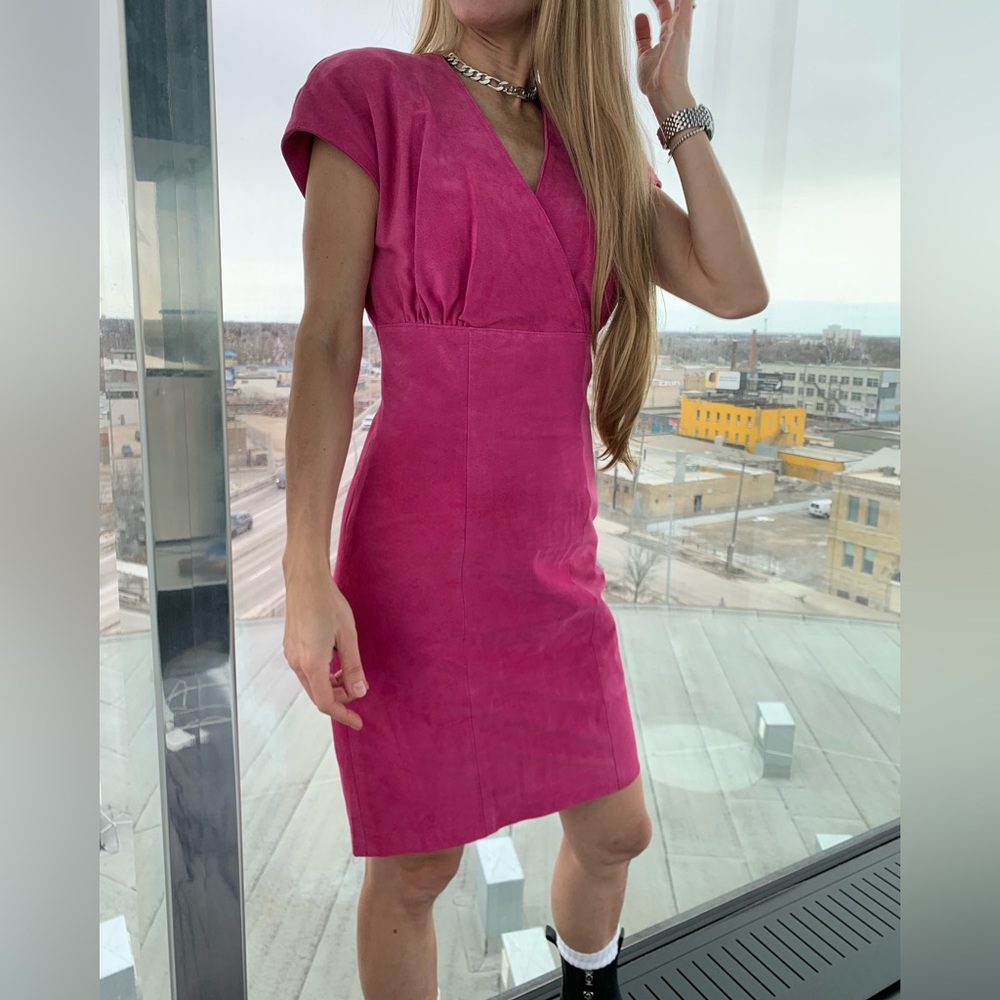 Vintage Flamingo Pink Danier Suede Dress Size XS